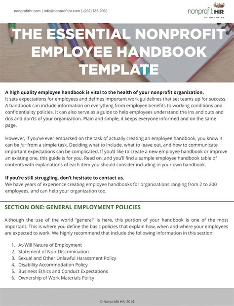 hr policies for nonprofit organizations|Sample Employee Handbook .